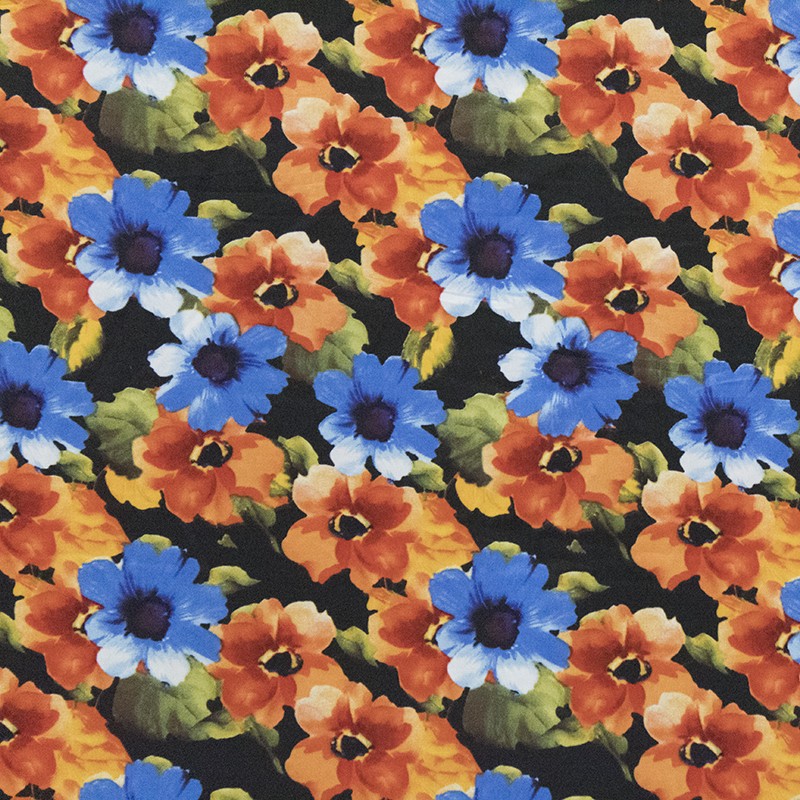 Satin Polyester Painted Flower Black - Ribes y Casals