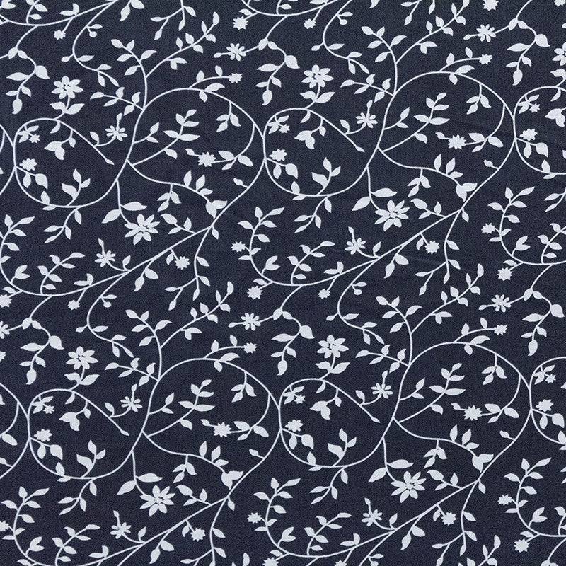 Satin Polyester Lines Floral Navy - Ribes y Casals