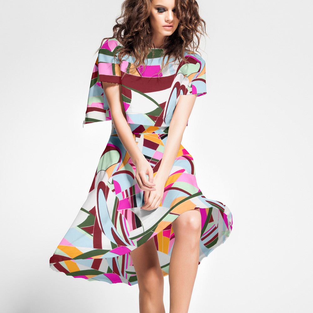 Italian Satin Silk Abstract Violet - Ribes y Casals