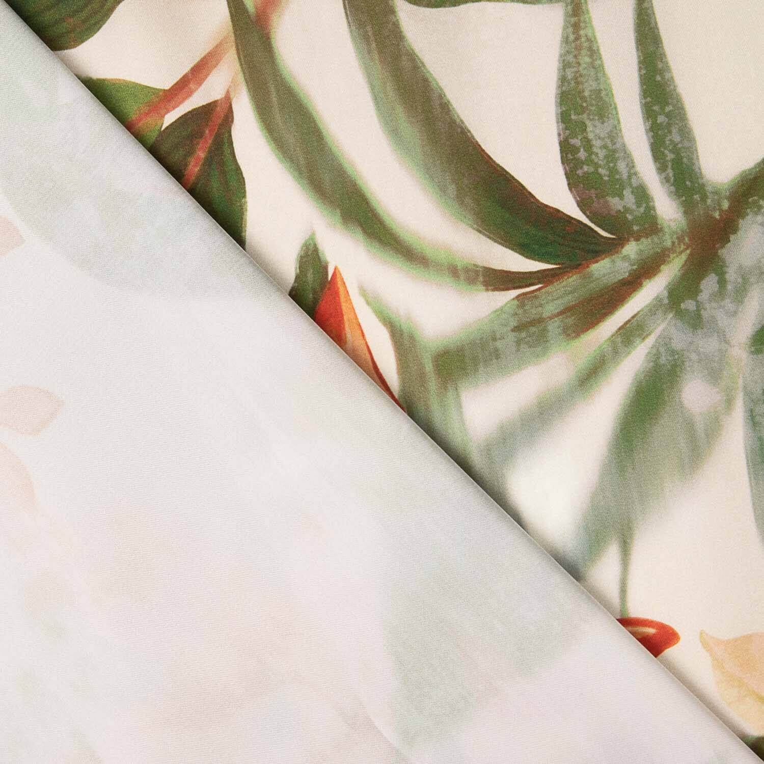 Polyester Satin with Tropical Orchid Print - Ribes y Casals