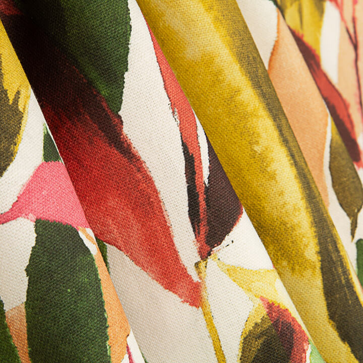 Green and Mustard Watercolour Print Cotton Canvas - Ribes y Casals