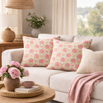 Canvas Cotton Pink Flowers Green Background - Ribes y Casals