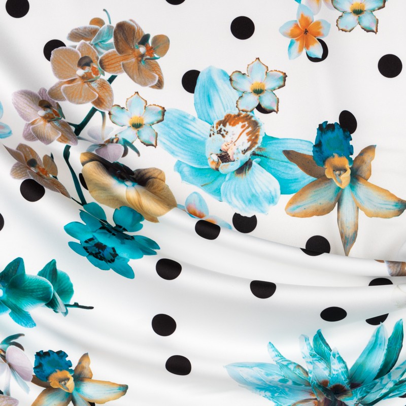 Stretch Floral Dots Turquoise - Ribes y Casals