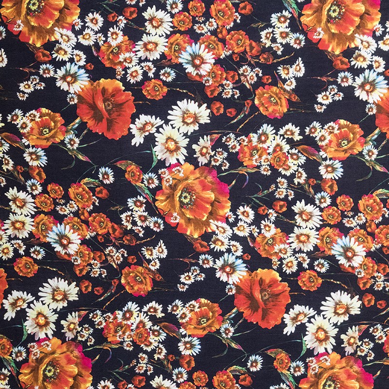 Viscose Bambula Flower Navy - Ribes y Casals