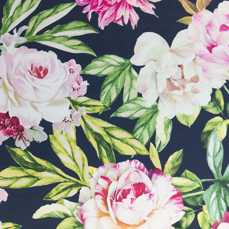 Bi Stretch Tropical Flowers Navy - Ribes y Casals