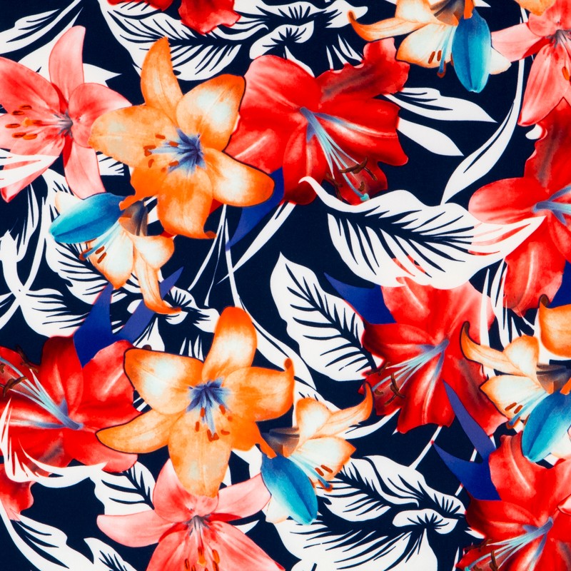 Bistretch Fabric Hibiscus Navy - Ribes y Casals