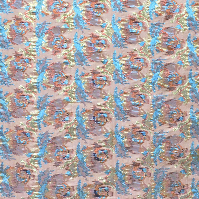 Brocade Fabric Metallic Blue Red - Ribes y Casals