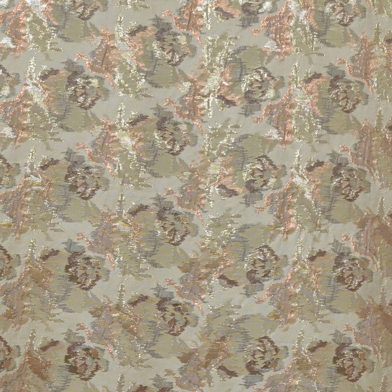 Brocade Fabric Metallic Gold Brown Brocade Salmon Background - Ribes y Casals
