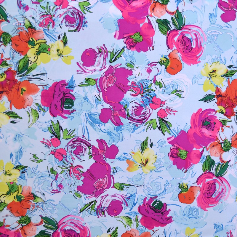 Tela Crepe Estampada Flor Pequeña Oriental Verde - Ribes y Casals