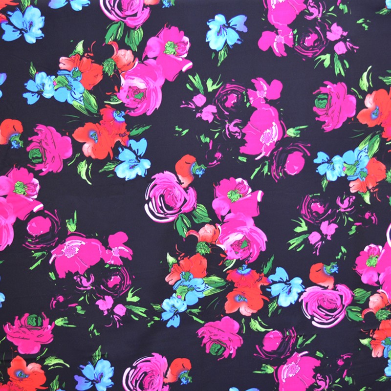 Tela Crepe Estampada Flor Pequeña Oriental Verde - Ribes y Casals