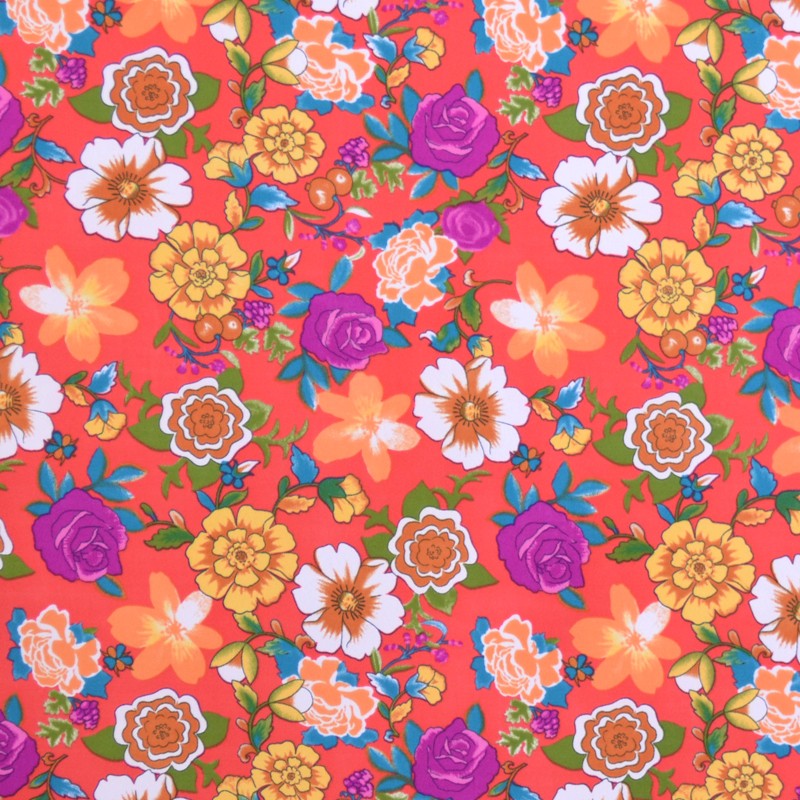 Tela Crepe Estampada Flor Pequeña Oriental Verde - Ribes y Casals