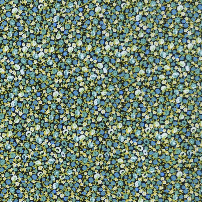 Tela Crepe Estampada Flor Pequeña Oriental Verde - Ribes y Casals