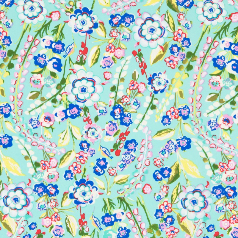 Crepe Fabric Flower Mosaic Aqua - Ribes y Casals