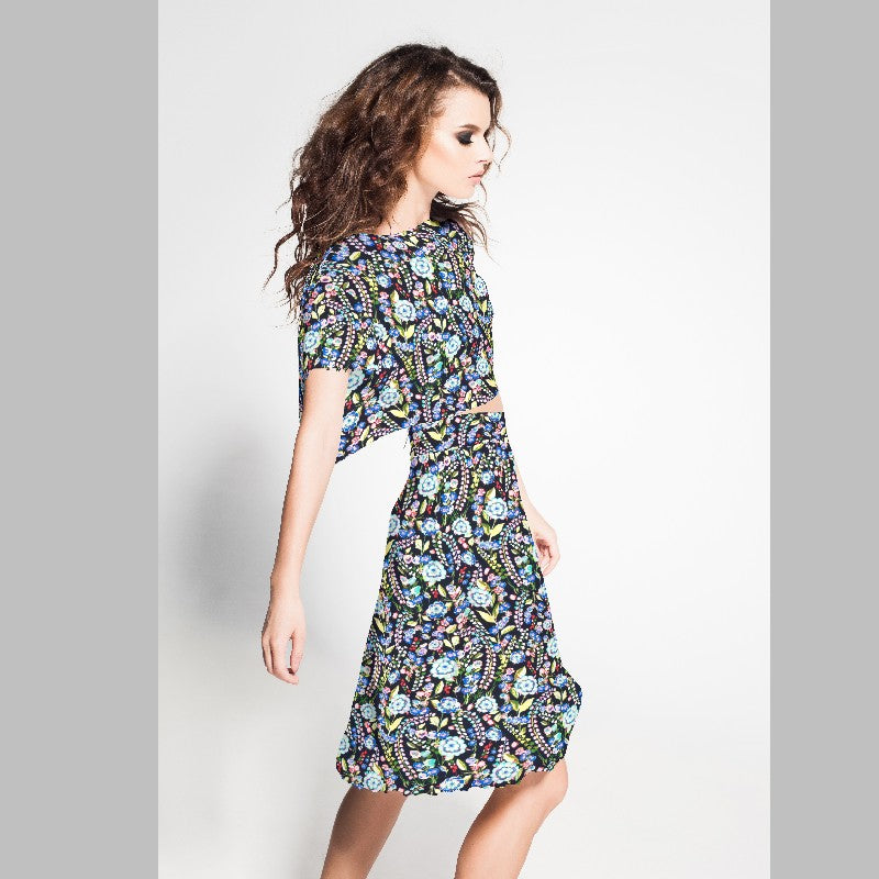 Crepe Fabric Flower Mosaic Blue - Ribes y Casals