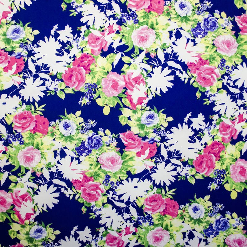 Crepe Flowers Cotton Cloth Blue - Ribes y Casals
