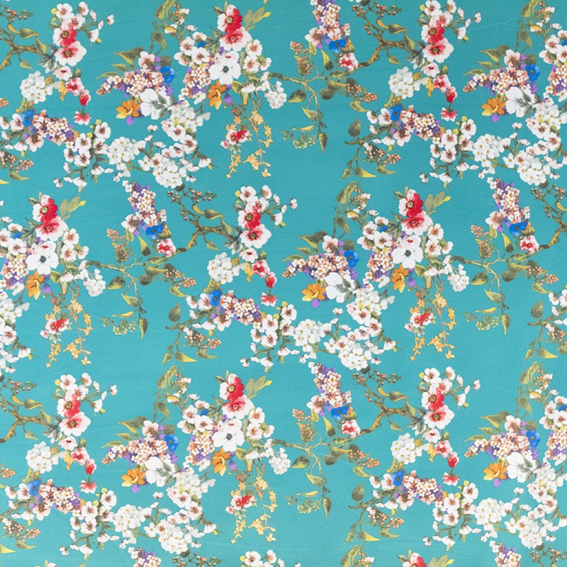 Crepe Flowers Kimono Aguamarine - Ribes y Casals