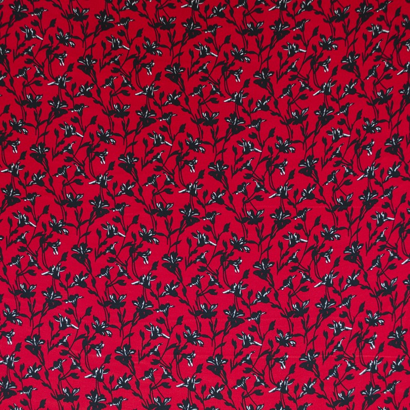 Crepe Viscose Flowers Red Background - Ribes y Casals