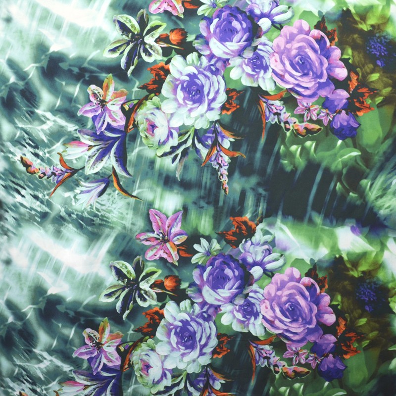 Lilac Bouquets Printed Satin Fabric - Ribes y Casals