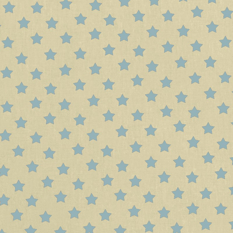 Fabric Light Blue Star Beige Background - Ribes y Casals