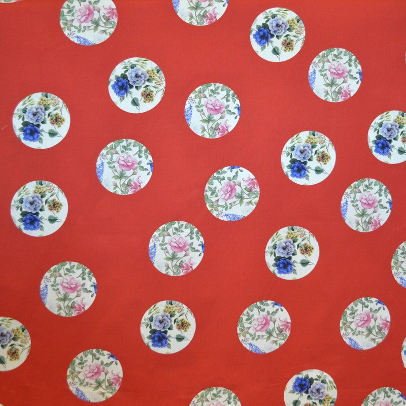 Fabric with Flowers Flamenco Dots Red Background - Ribes y Casals