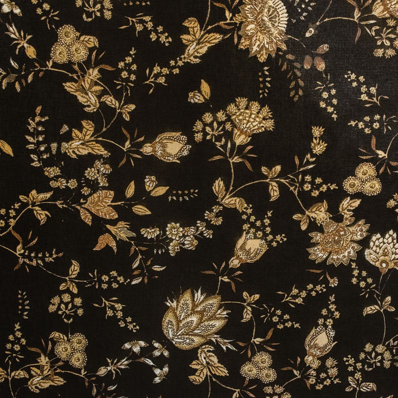 Tela Gasa Flores Marrón Fondo Negro - Ribes y Casals
