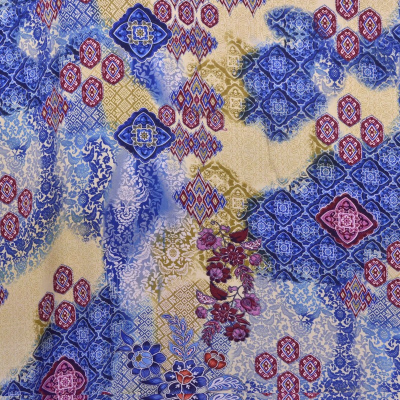 Tela Crepe Estampada Flor Pequeña Oriental Verde - Ribes y Casals