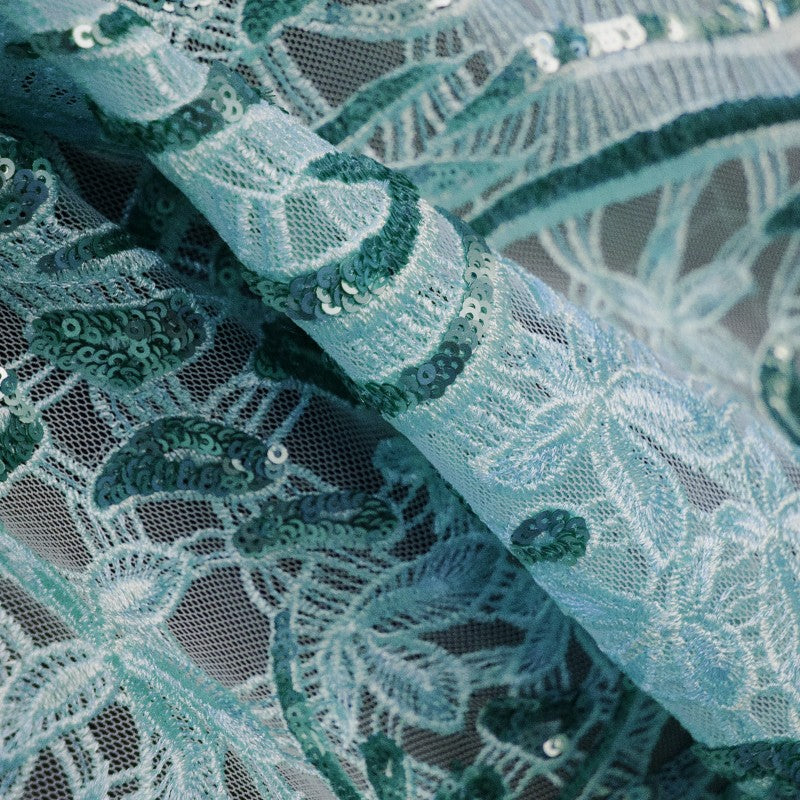 Sequins Fabric Flowers Aqua - Ribes y Casals