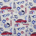 Tela Loneta Estampada Ruta 66 Cruda - Ribes y Casals