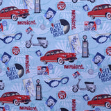 Tela Loneta Estampada Ruta 66 Verde Agua - Ribes y Casals