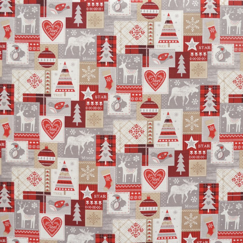 Canvas Fabric Patchwork Reindeer Red - Ribes y Casals