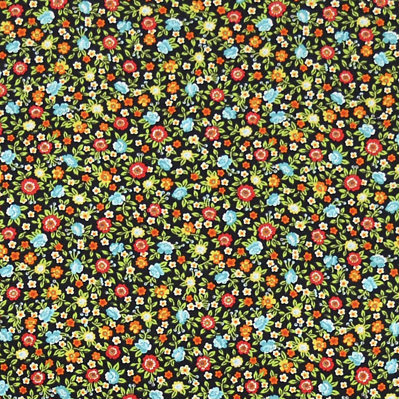 Lycra Fabric Flower Print Black Background - Ribes y Casals