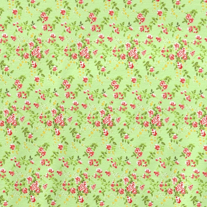 Lycra Fabric Flower Print Pistachio Background - Ribes y Casals