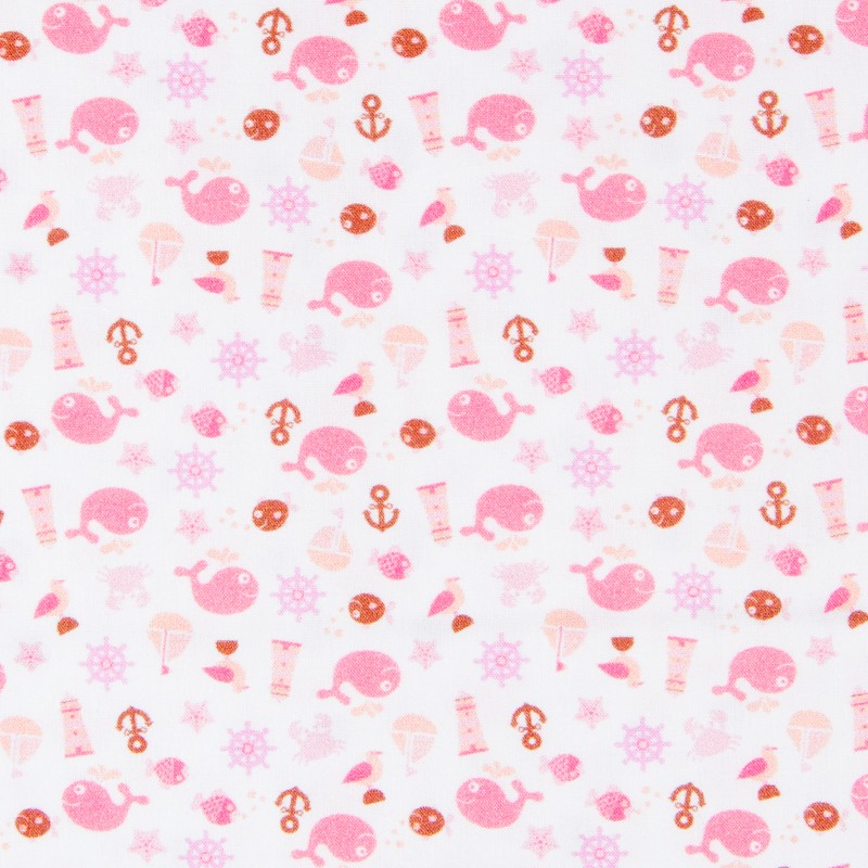 Patchwork Fabric Whales Fucshia - Ribes y Casals