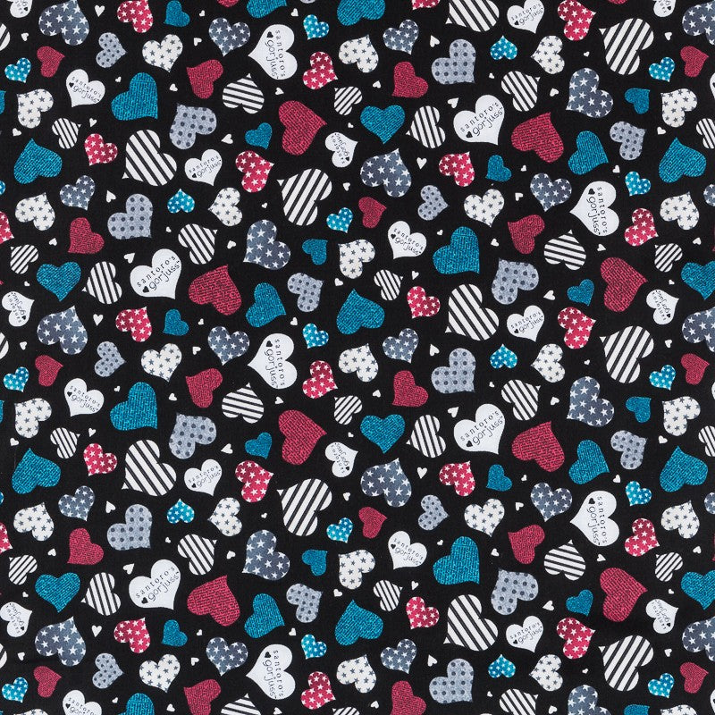 Patchwork Fabric Gorjuss Heart Black - Ribes y Casals