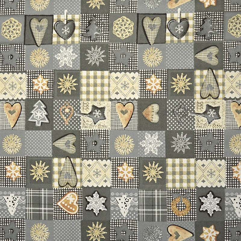 Patchwork Christmas Fabric Grey - Ribes y Casals