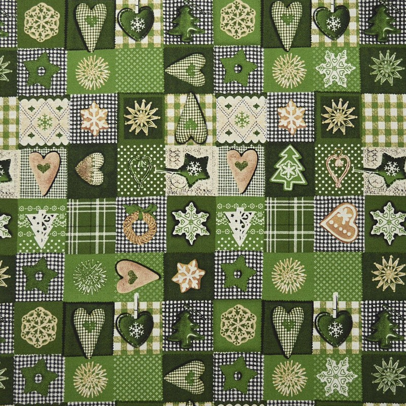 Patchwork Christmas Fabric Green - Ribes y Casals