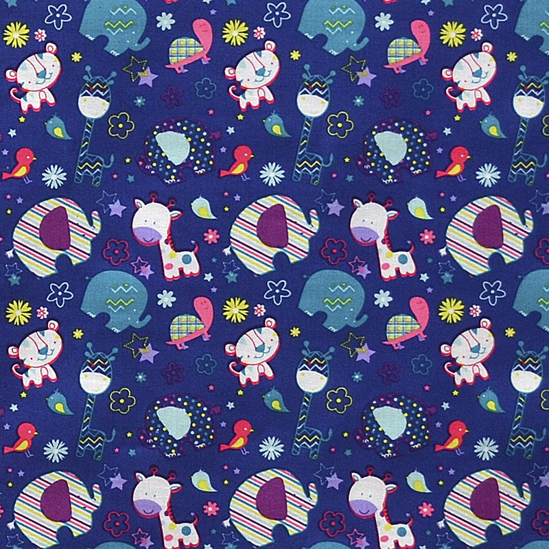 Cotton Poplin Fabric Animals Purple - Ribes y Casals