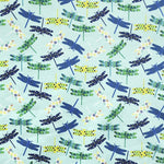 Cotton Poplin Fabric Creatures Aquamarine Background - Ribes y Casals