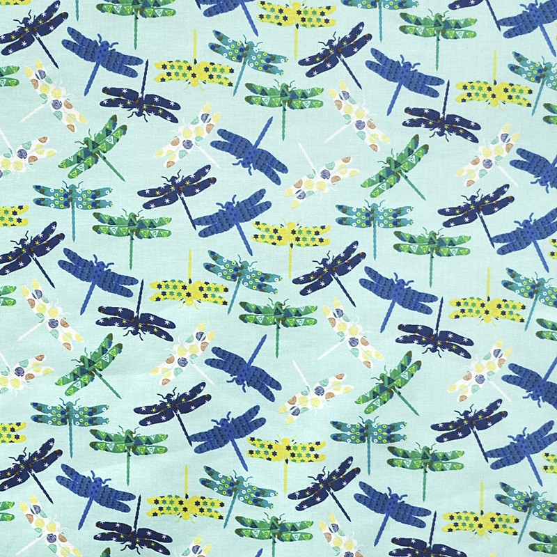 Cotton Poplin Fabric Creatures Aquamarine Background - Ribes y Casals