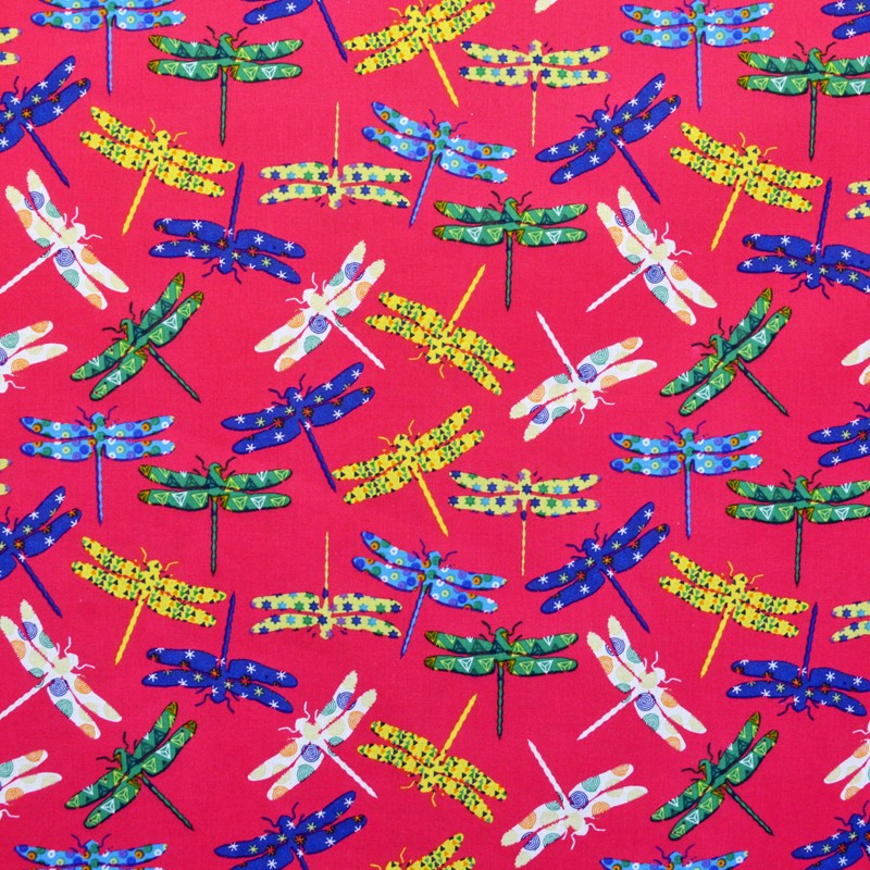Cotton Poplin Fabric Creatures Fuchsia Background - Ribes y Casals