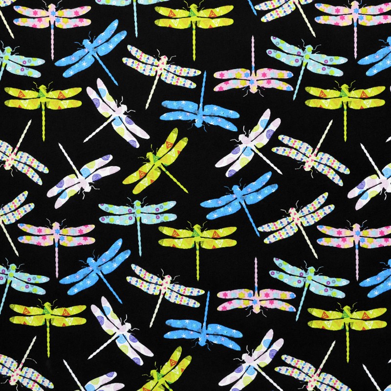 Cotton Poplin Fabric Creatures Black Background - Ribes y Casals