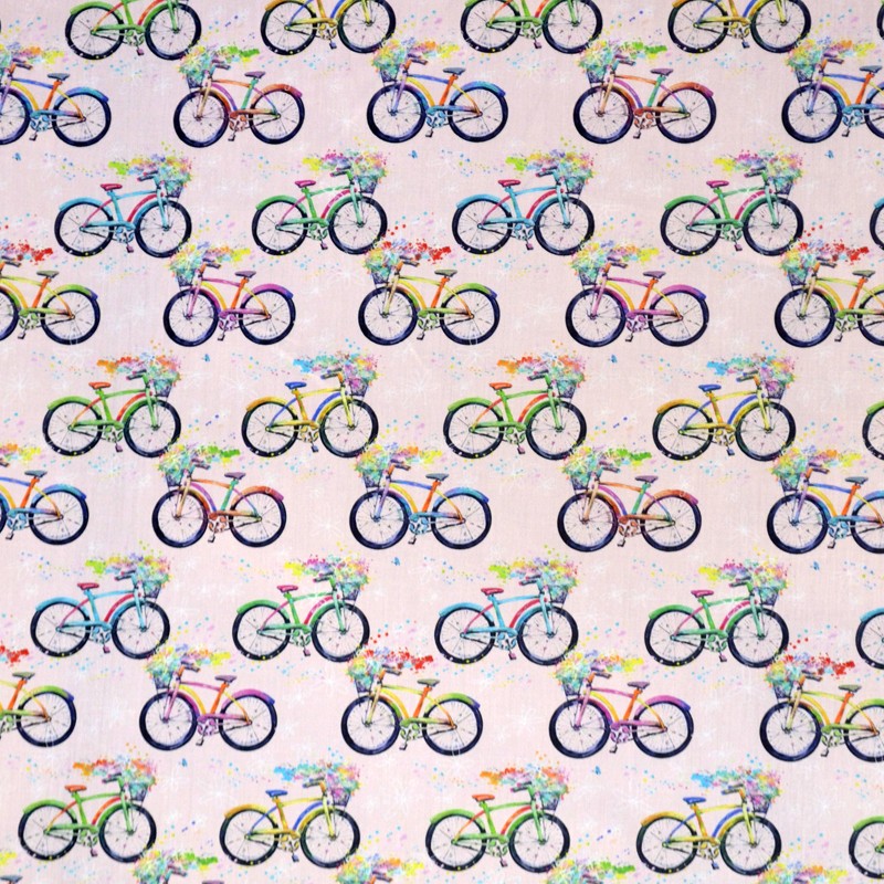 Cotton Poplin Bicycles Pink - Ribes y Casals
