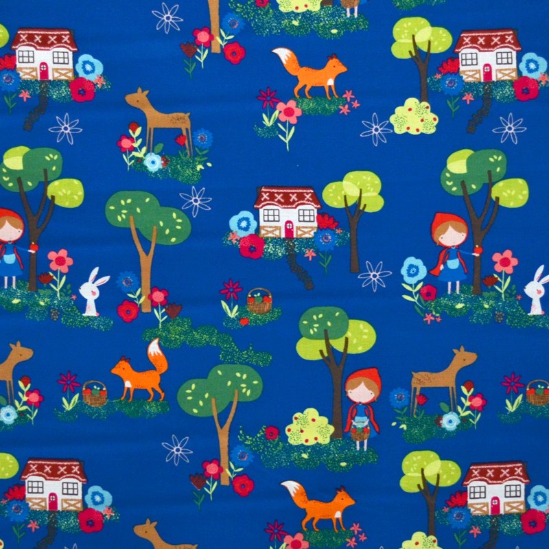 Cotton Poplin Fabric Little Red Riding Hood Blue - Ribes y Casals