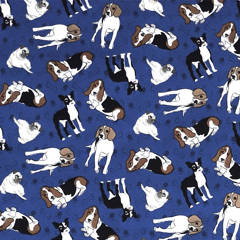 Cotton Poplin Fabric Pug Dog Blue Background - Ribes y Casals