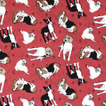 Cotton Poplin Fabric Pug Dog Red Background - Ribes y Casals