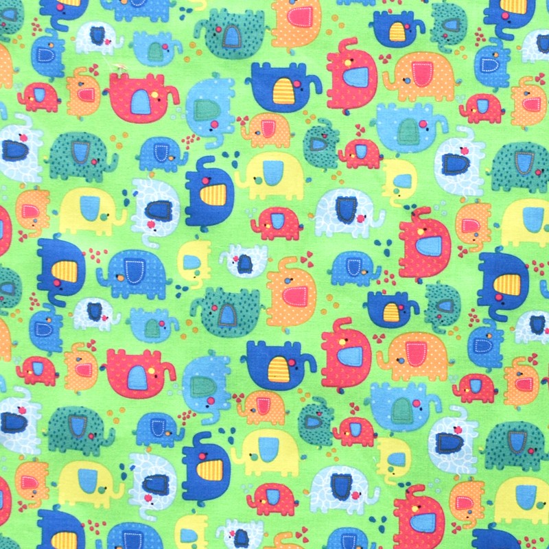Cotton Poplin Fabric Elephant Apple Green - Ribes y Casals