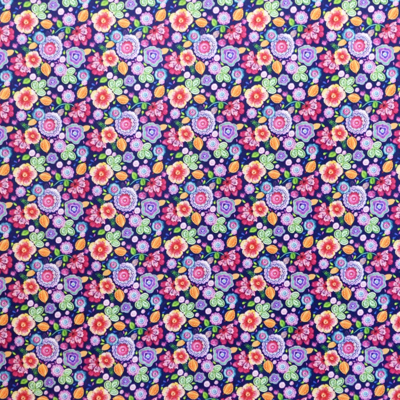 Cotton Poplin Flowers Hippies Purple - Ribes y Casals