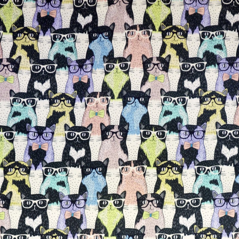 Cotton Poplin Kitties with Glasses Multicolor - Ribes y Casals