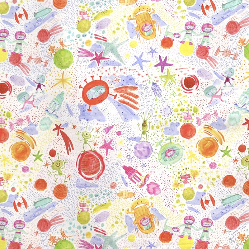 Cotton Poplin Fabric Martians White - Ribes y Casals