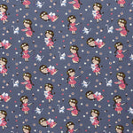 Cotton Poplin Fabric Girl Grey Background - Ribes y Casals